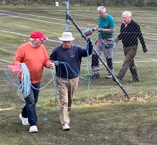 Donal Murray, Hugh Harrington , Alan Howe & Liam Ryan ( Billy Roycroft also there - not in picture)Cutting & Lining the courts. April 2024