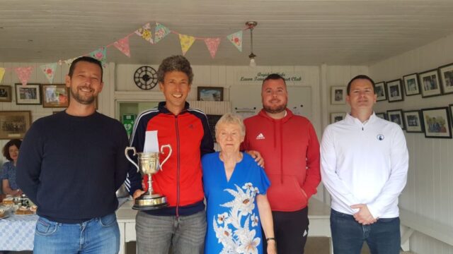 Men's Open Doubles Winners David Hannam and Mike Warren with President Eileen MacSweeney and Runners Up Eoin Moynihan and Paul Barry
