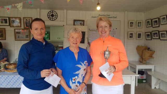 Women's Open Singles Runner Up Martina Hayes with President Eileen MacSweeney and Winner Mary Claire McCarthy